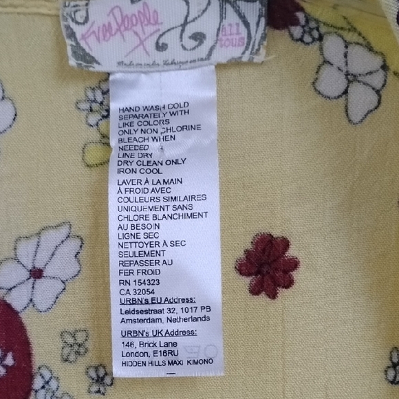 Free People Yellow Floral Hidden Hills Maxi Kimono Boho Feminine Casual - Picture 5 of 16